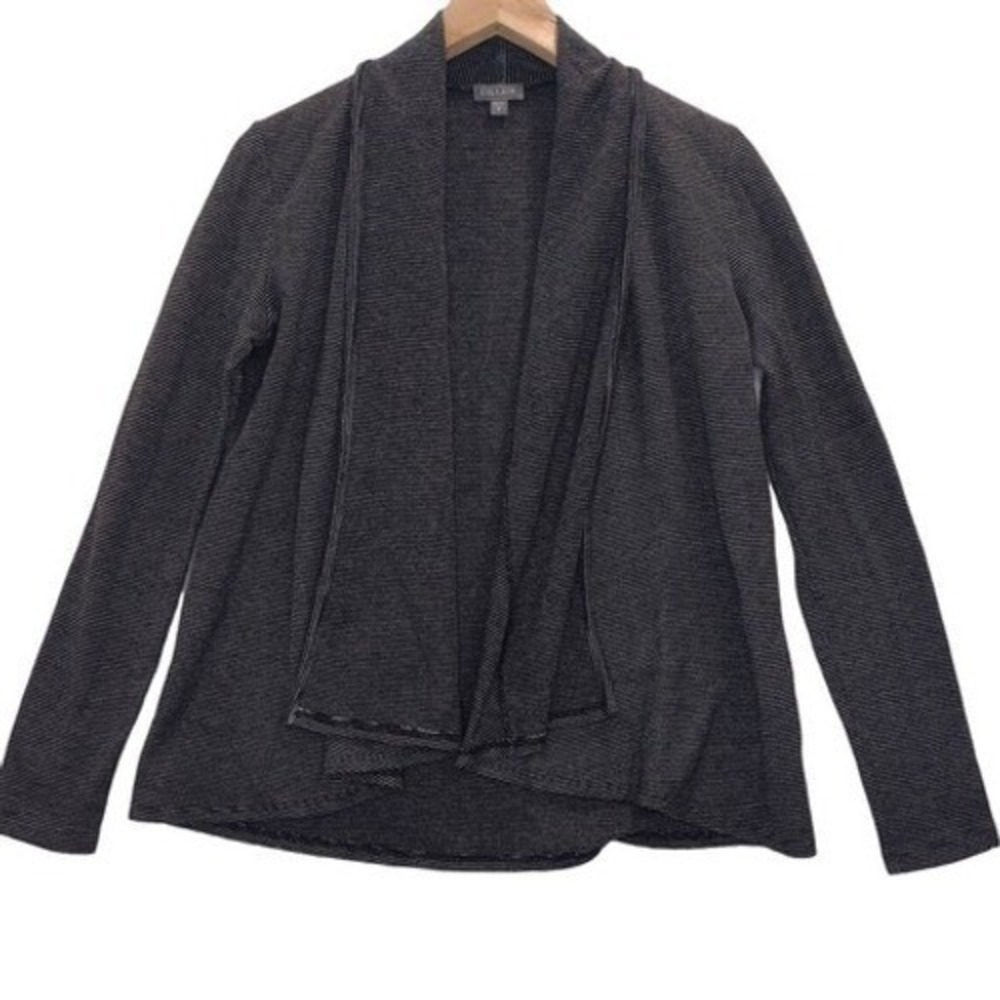 Lilla P Womens Charcoal Grey Micro Stripe Open Front Shawl Cardigan Sweater S